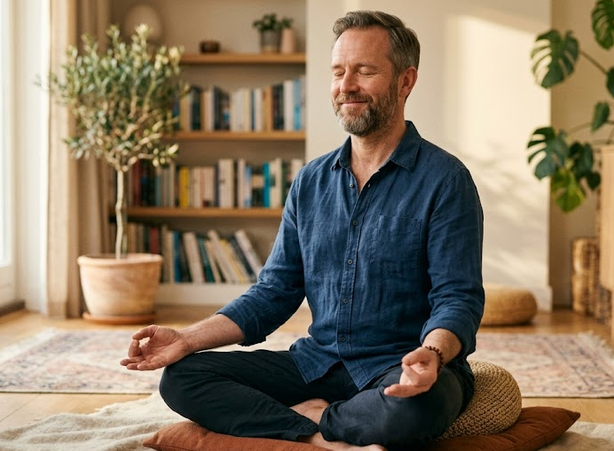 Ranná meditácia pri vode, vnútorný pokoj a rovnováha